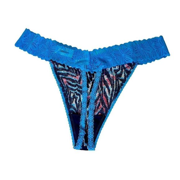 No Boundaries NOBO Thong Panties Size 3XL NWT!! Blue Animal PRINT Lace - Picture 2 of 4